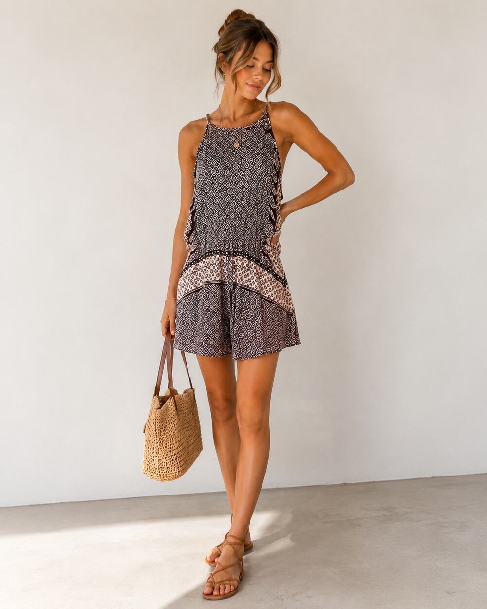 Young Fabulous & Broke Burgundy Printed Spaghetti Strap Romper Womens S Strappy